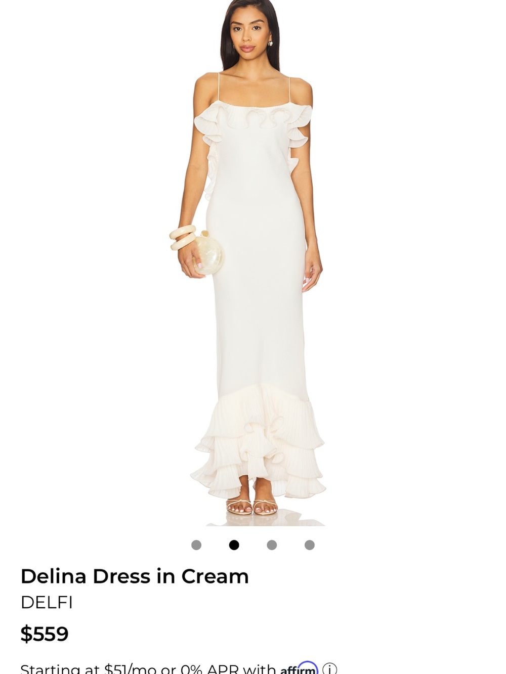 DELFI Delina Ruffle-Trim Cream Maxi Dress